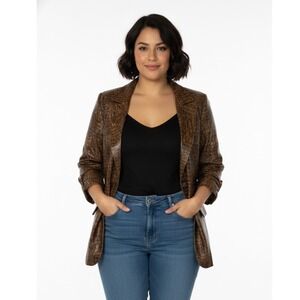 Vintage Miro Defi Croc Embossed Blazer‎ XXL Polyester Brown